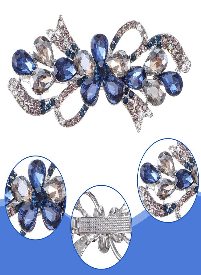 MBAIYO 2Pcs Flower Luxury Jewelry Design Hairpin, Blue Vintage Hairpin Rhinestone Floral Hair Clips Vintage Crystal Flower Hairpins Bling Hair Barrette (Blue) - Image 2